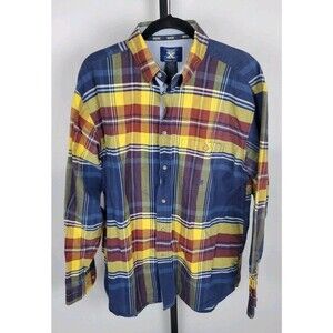 Wrangler Twenty 20X Shirt Mens Large Long Sleeve Button Down Blue Yellow Plaid